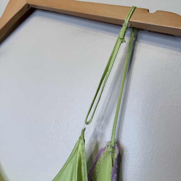 Lindsey Luxe Y2K Elegant Satin Green Lilac Lace Chemise Cami Tank Top Camisole - Picture 11 of 15